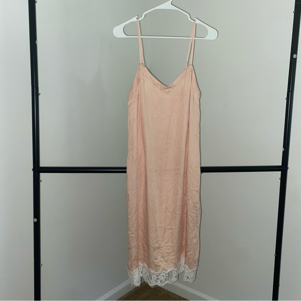 Incanto Silky Peach Slip Dress with Lace Detail